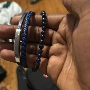 Men's Blue and Black Bracelet Set